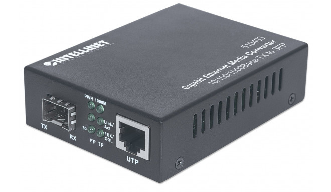 Intellinet Gigabit Ethernet to SFP Media Converter, 10/100/1000Base-Tx to SFP slot, empty