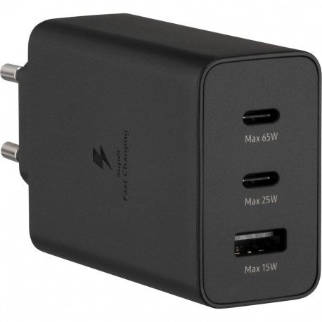 Samsung 65W EP-T6530 (2x USB C, 1x USB A, ilma kaablita) must
