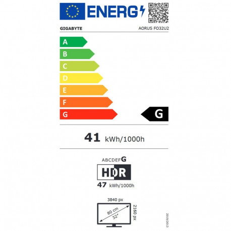 Gigabyte | AORUS FO32U2 EK1 | 31.5 " | OLED | 16:9 | 240 Hz | 0.03 ms | 3840 x 2160 pixels | 250 cd/