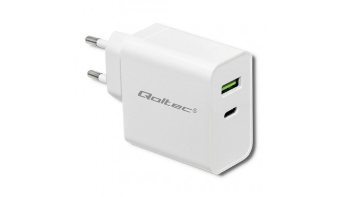 Qoltec 51718 Laadija | 45W | 5-20V | 2.4-3A | USB tüüp C PD | USB | Valge