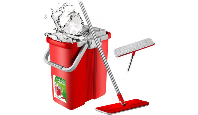 GreenBlue Flat Mop with Bucket and Wringer, Two HQ Microfiber Cartridges, 8L Capacity, MaxiClean GB8