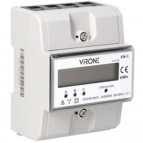 Orno 3-faasiline elektritarbimise indikaator 80A 3 moodulit DIN TH-35mm