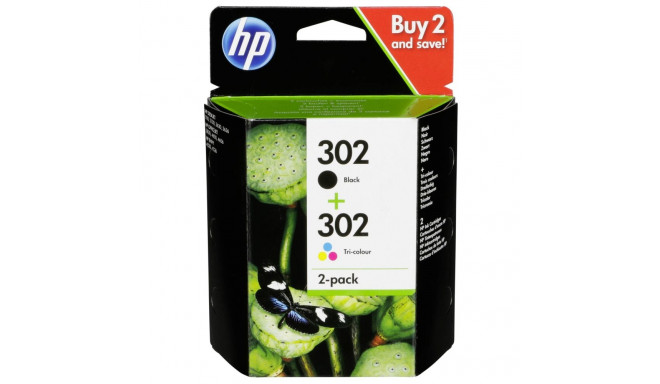 HP 302 -mustekasettipakkaus, musta ja kolmiväri
