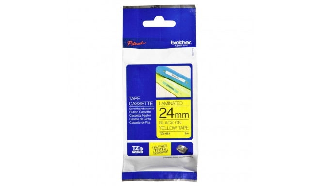Brother TZe-651 -kleebiselint, 24 mm x 8 m, must kollasel taustal