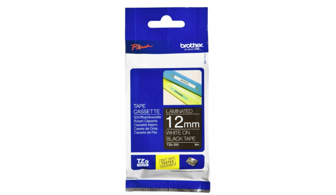 Brother TZe-335 -kleebiselint, 12 mm x 8 m, valge mustal taustal