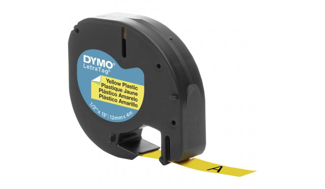 Dymo LetraTAG -muoviteippi 12 mm x 4 m, musta keltaisella pohjalla