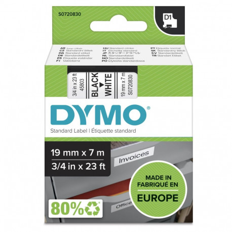 Dymo D1 -teippi 19 mm x 7 m, musta valkoisella pohjalla