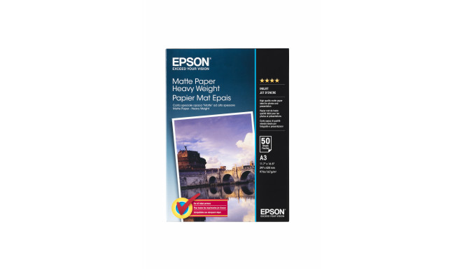 Epson A3 Matte Paper Heavyweight -tulostuspaperi, A3, 50 arkkia