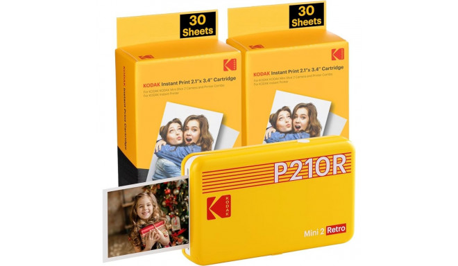 Portable Printer - Kodak Mini 2 Retro 4pass (5.3x8.6 Cm) + 60 Sheets. (yellow)