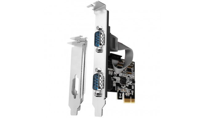 Axagon PCI-Express card with two 250 kbps serial ports. ASIX AX99100. Standard & Low Profile.