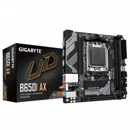 Gigabyte B650I AX 1.0 protsessoripere AMD protsessoripesa AM5 DDR5 DIMM toetatud kõvaketta liidesed 