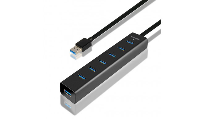 USB-Hub Axagon USB3.0 must 40cm kaabel, 7xUSB3.0, eraldi 5V/2A toiteadapter