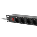 Strāvas virtene - 9 ligzdas ar Slēdzi Lanberg PDU-09F-0300-BK 4000 W 220-250 V 16 A 3 m