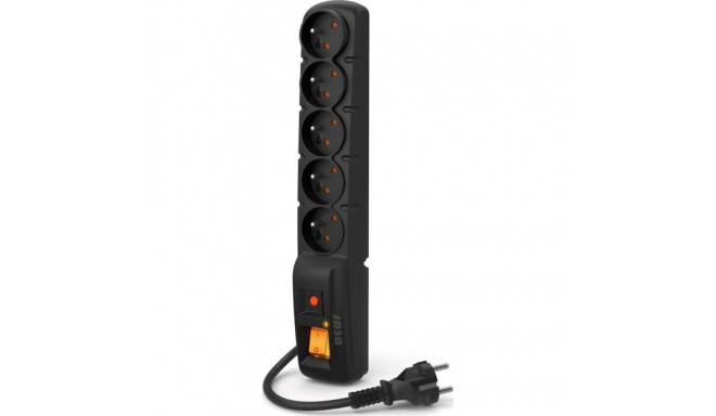 Acar F5 ülepinge kaitsega pikendusjuhe 5 pistikupesa 1,5m must sirge pistik (W0104)