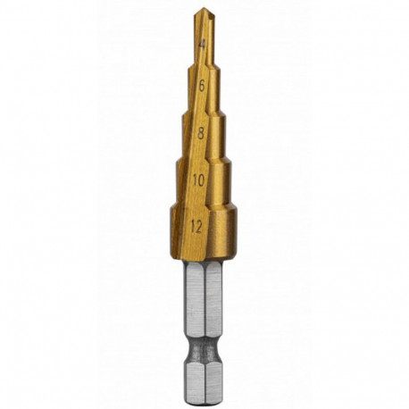 Hogert astmeline puure HT6D321, 4-12 mm, HSS 4241, titaani nitridi kattega, 5 astet, 1/4" HEX, 118° 