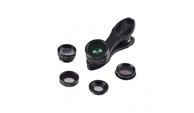 Mobile lens kit APEXEL APL-DG5H 5 in 1 universal (black)