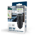 Car charger USB-A/USB-C 20W PD black