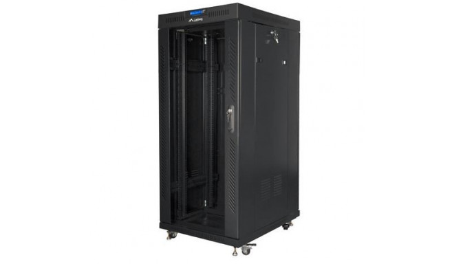 Standing rack cabinet 19 inches 27U 800x1200 black LCD glass door FLAT PACK