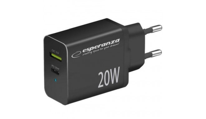 Esperanza EZC105K Зарядное устройство Type C 20W + USB QC3.0 18W