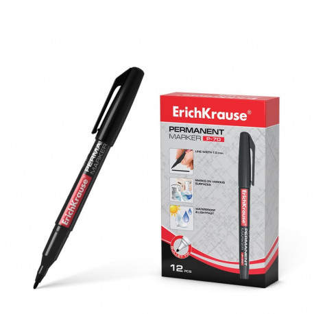 Permanent marker ErichKrause® P-70, color: black (box 12 pcs.)