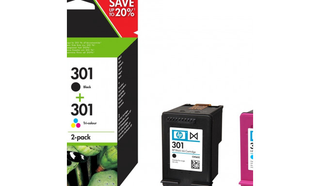 HP 301 2-pack must/kolmevärviline originaal tindikassetid