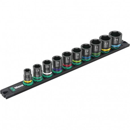 9607 Nuss-Magnetleiste B Impaktor 1 Steckschlüsseleinsatz-Satz 3/8" (schwarz/grün, 10‑teilig, f