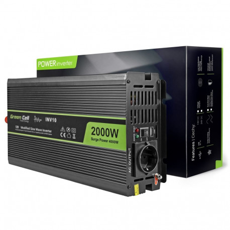 Green Cell toiteadapter/inverter autosse INV10 2000W, must