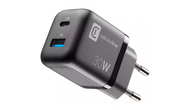 Telefoni laadija Cellular Line USB-C / USB-A GaN 30W