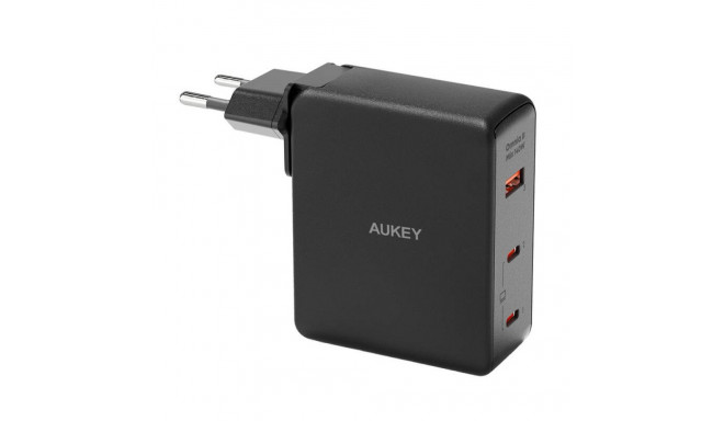 Wall charger Aukey PA-B7O, 1xUSB-A, 2xUSB-C, 140W GaN (black)