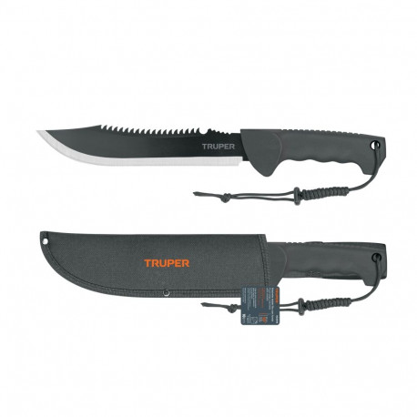 Truper double-edge machete with injected handle and sheath, 25cm blade