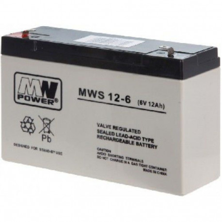 liiaku, MW Power MWS 12-6 (6V, 12Ah) (4,8mm) VRLA (ventiiliga reguleeritud pliihape)