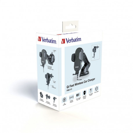 VERBATIM SMARTPHONE CAR HOLDER FWC-01 Qi FAST WIRELESS CHARGER 2IN1 49552