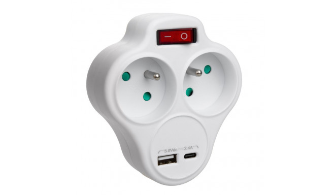 Maclean voolupistik, harupistik 2 pesaga ja USB A/C 2.4A, tüüp E, 2x16A, MCE336 E