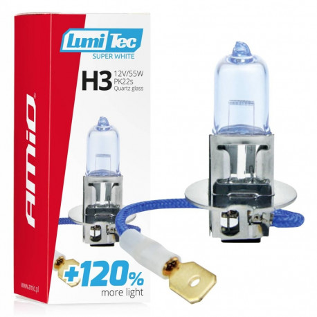 Żarówka halogeen h3 12v 55w lumitec super valge +120% amio-02136