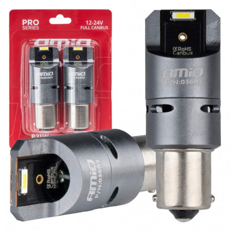 led täis canbus pro ba15s p21w 2x1860smd valged 12v 24v amio-03603 pirnid