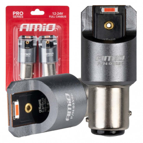 led täis canbus pro p21/5w 2x1860 smd punased 12v 24v amio-03596 pirnid