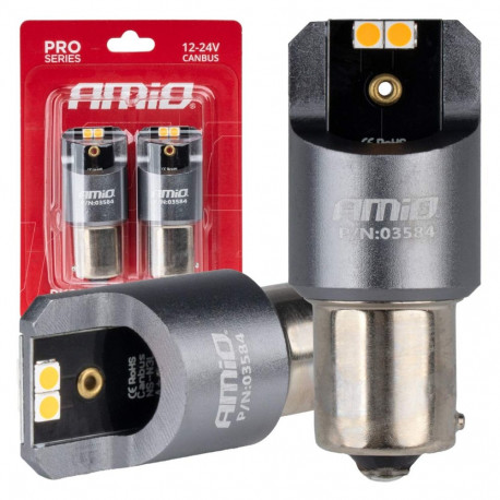 AMIO LED-pirnid full canbus pro PY21W 4x3030 SMD 12V 24V AMIO-03584, oranžid