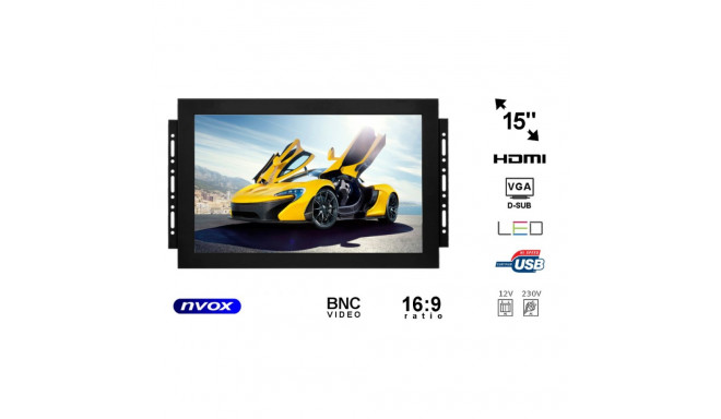 Monitor open frame led 15cali vga hdmi bnc usb 12v 230v
