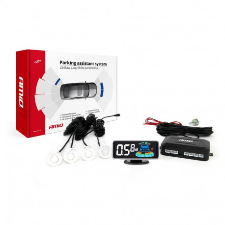 Parkimisandurite komplekt tagurdusandurid LED ekraan 4 andurit valged amio-01563