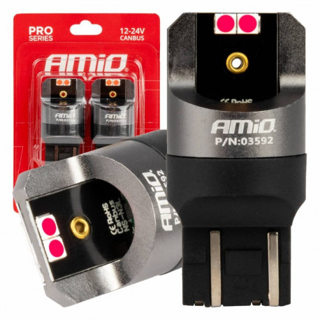 AMIO LED CANBUS-pirnid Pro-seeria WR21/5W 4x3030 SMD 12V 24V AMIO-03592, punased