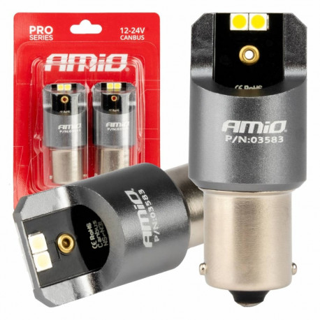 led canbus pro seeria ba15s p21w 4x3030 smd valged 12v 24v amio-03583 pirnid