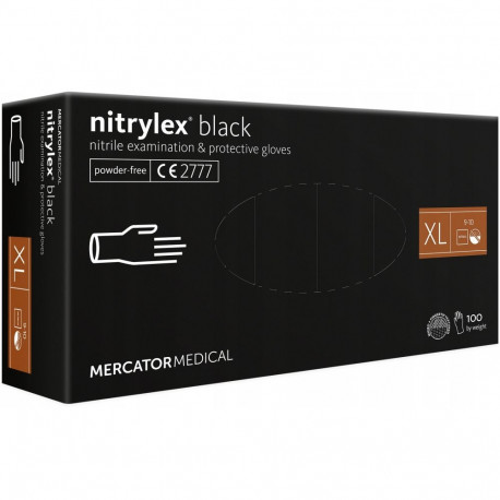 Rękawice nitrylowe czarne mercator nitrylex black rozmiar xl 100 szt.