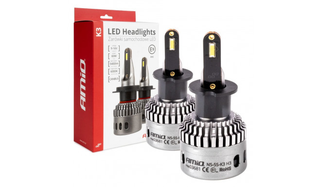 led-auto pirnid seria k3 h3 12v 6000k canbus amio-03681