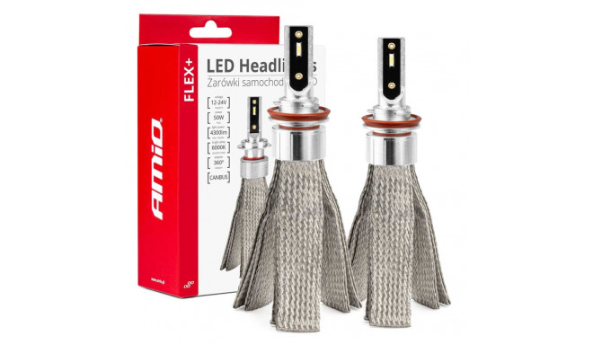 Żarówki samochodowe led flex+ h8 h9 h11 h16 12v 24v 6000k canbus amio-03663