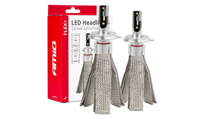 Żarówki samochodowe led seria flex+ h4/h19 6000k 12v 24v canbus amio-03657