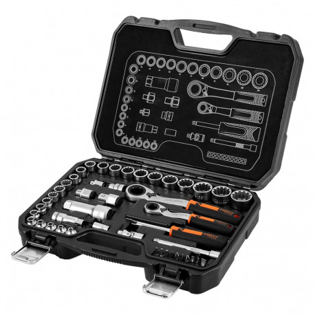 Zestaw nasadek przelotowych 1/4", 3/8", 46 szt., CrV