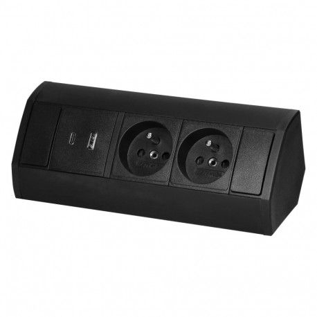 mööblipistikupesa 2x2P+Z, 2xUSB (tüüp A+C; 2,4A), must