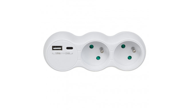 Gniazdko prądowe Maclean, rozgałęźnik z 2 gniazdami, 2x USB A/C, typu E, 2x16A, MCE339 E