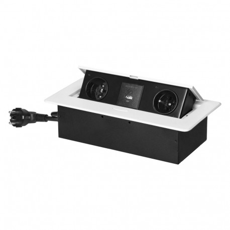 Mööblisse paigaldatavad pistikupesad lameda freesitud servaga, USB-laadijaga ja 1,5 m kaabliga, 2x2P