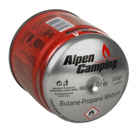 Kartusz gazowy 190G IK006 Alpen Camping. certyfikat: Pi 0437, zgodny z normą EN417, propan-butan, za